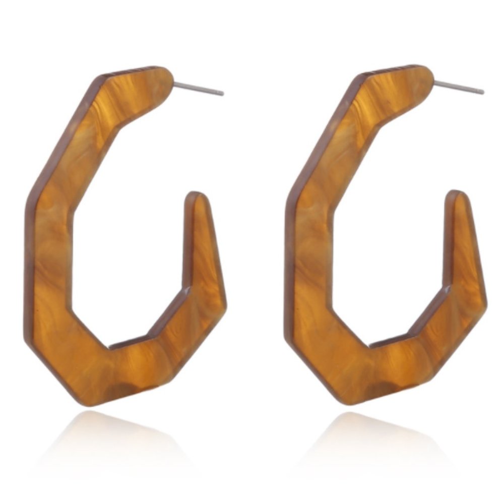 BOHO Gold Acrylic Resin Octagon Hoop Earrings